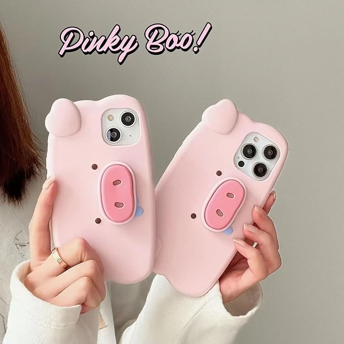 Kawaii Phone Case for iPhone 13 Cute 3D Pighead Silicone Protective Case Cover with Cartoon Pig Nose for Women & Girl