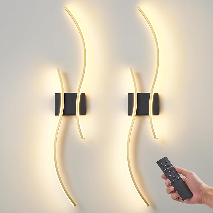Battery Operated Wall Sconce Set of 2, Dimmable Modern LED Rechargeable Wall Light with Remote Control, Wall Decor for Living Room, Hallway, Quick Install, No Electrician Required