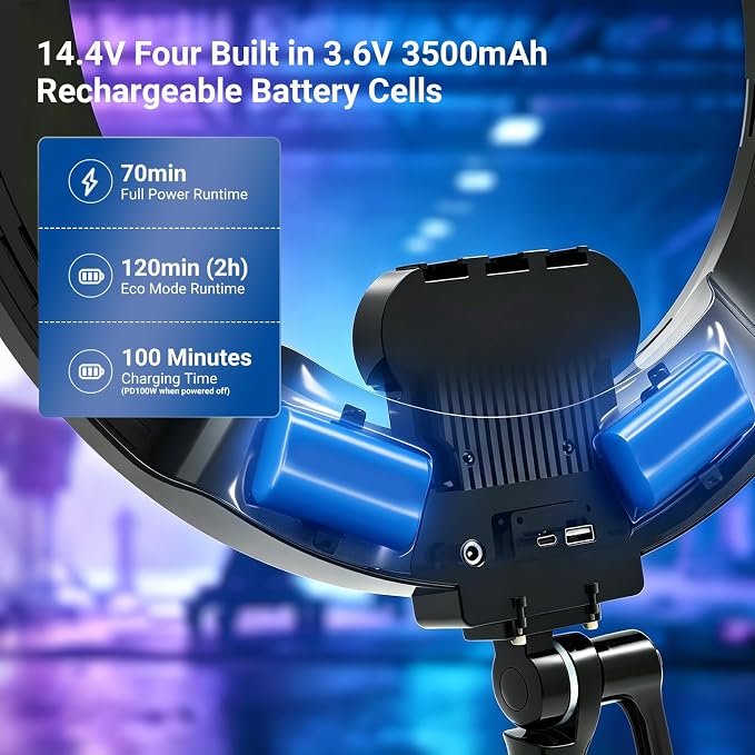 NEEWER 18" Ring Light, Wireless Professional Edge Lit Lighting with Tripod Stand, 45W 2900K-7000K CRI97+, 14.4V 3500mAh Battery, Phone Selfie Video Makeup Studio Streaming Photography, RB18B