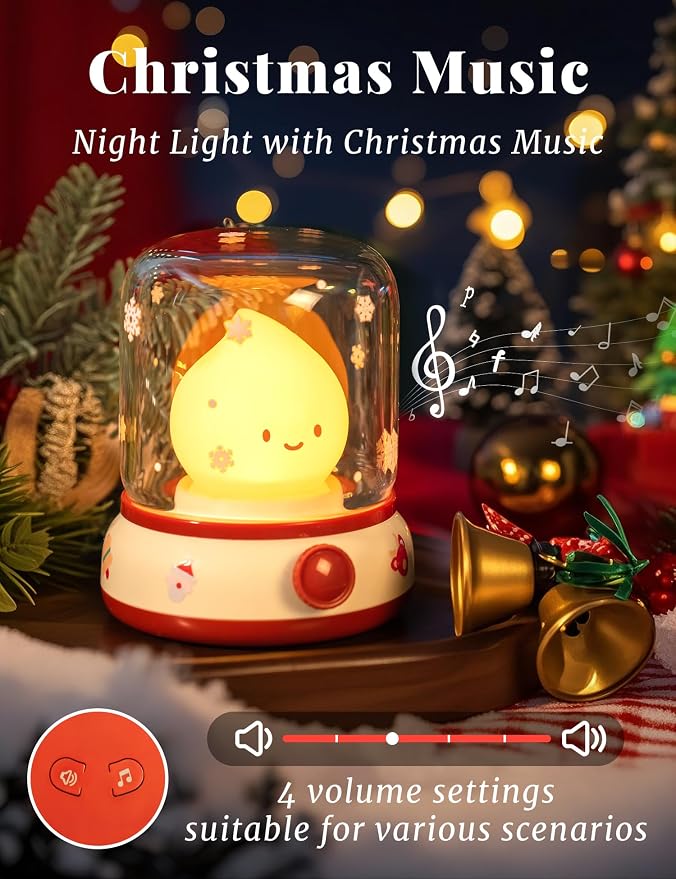 Christmas Flame Night Light, Cute Night Light with White Noise, Dimming, Rechargeable Portable Small Table Lamp, Best Idea for Christmas Gift Decor