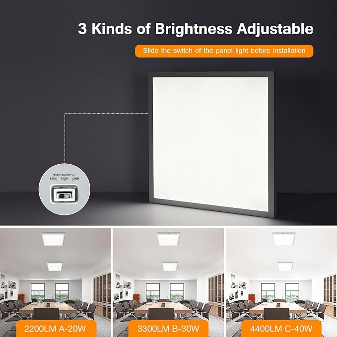 12-Pack 2x2 LED Flat Panel Light Surface Mount, 0-10V Dimmable | 40W-30W-20W & 3000K-4000K-5000K Selectable,100-277V, ETL Listed, White