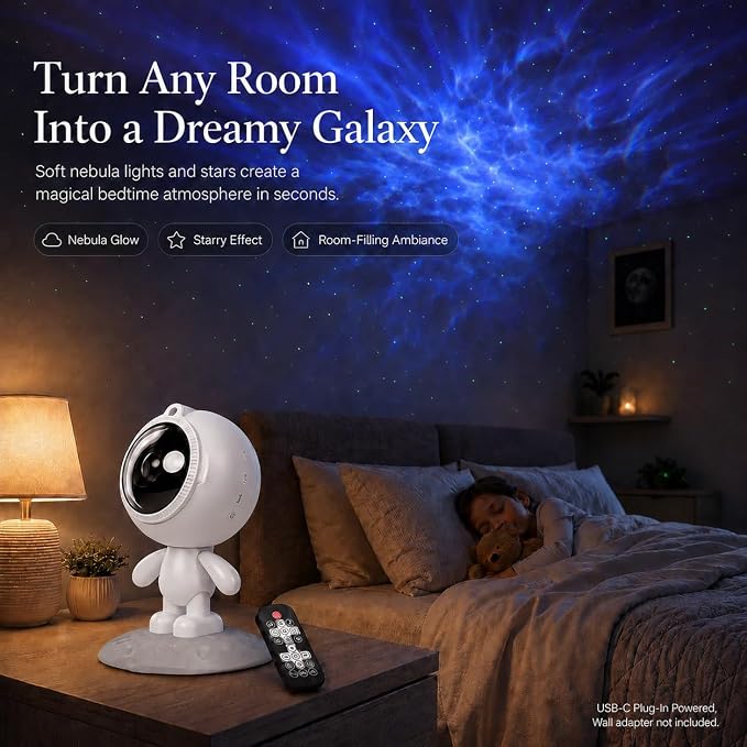 AIRIVO Dreamer Star Projector for Kids Bedroom, Cute Galaxy Night Light with Bluetooth Speaker, 8 White Noise Sounds, Remote Timer, Adjustable Head, Birthday Gift for Boys Girls Teens