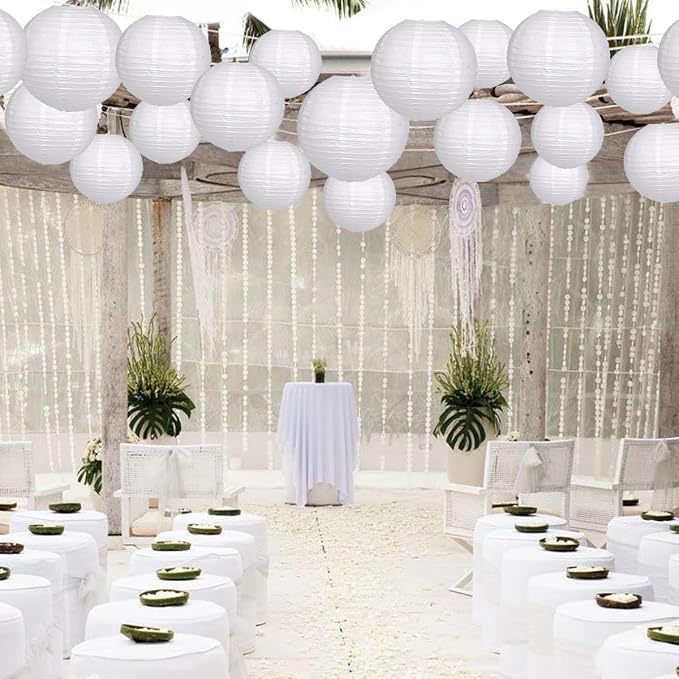 Paper Lanterns Party Decorations, Hanging Round Chinese Lanterns for Wedding Graduation White Birthday Decorations Pack of 20 White