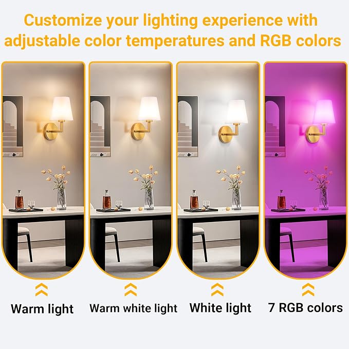 Vimhou Peel and Stick Wall Sconces, Stick On Wall Sconce Set of 2, Battery Operated Wireless Wall Light, No Drill Adhesive Wall Lamp, Corn Bulb with 10000mAh Rechargeable Battery, Bedroom Wall Decor