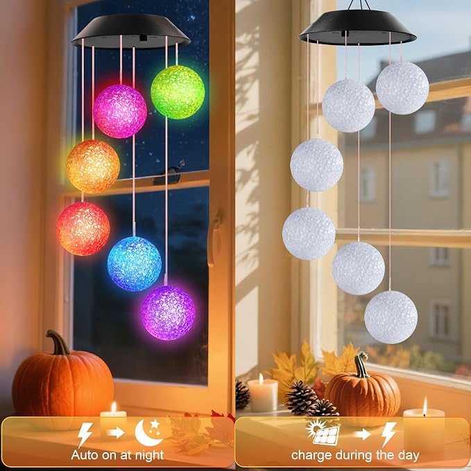 Winzwon Solar Lights Outdoor Wind Chimes for Garden Yard Patio Porch Decor | Hanging Ball Decorations, Birthday Gifts for Women Grandma Wife Sister, Christmas Mothers Day Mom Gift for Her