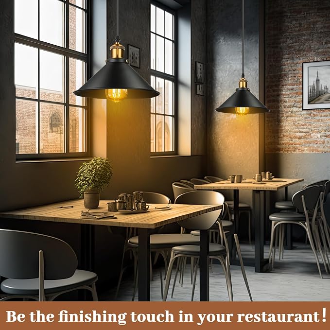 24 Pcs Industrial Pendant Light Vintage Metal E26 Base Hanging Light Rustic Dome Pendant Lamp Fixture Farmhouse Kitchen Hanging Ceiling Lamp for Dining Room Bedroom Hallway Bar (Black)