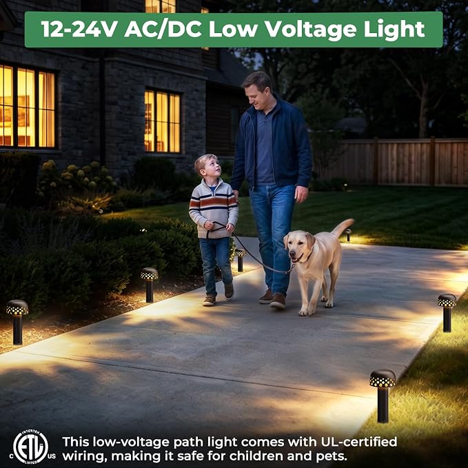Low Voltage Landscape Pathway Lights, 12V Outdoor Mushroom Decorative Lights, Unique Aluminum Path Lighting with 4W 2700K Replaceable Bulb for Walkway Garden Yard, 2 Pack