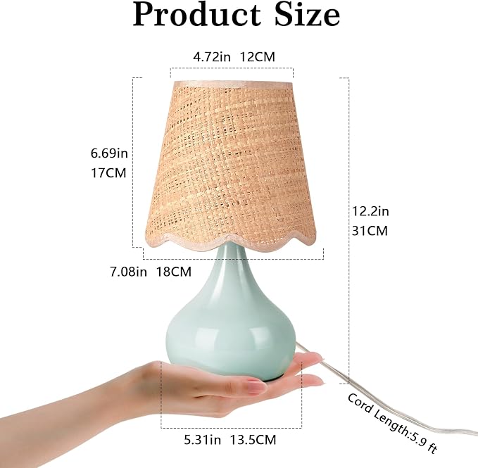 Blue Small Touch Control Table Lamp for Bedroom, Blue Bedside Lamps for Nightstand,Cute Mini Small Table Lamps for Small Spaces with Scalloped Shade for Kitchen Counter,Bookshelf,Living Room