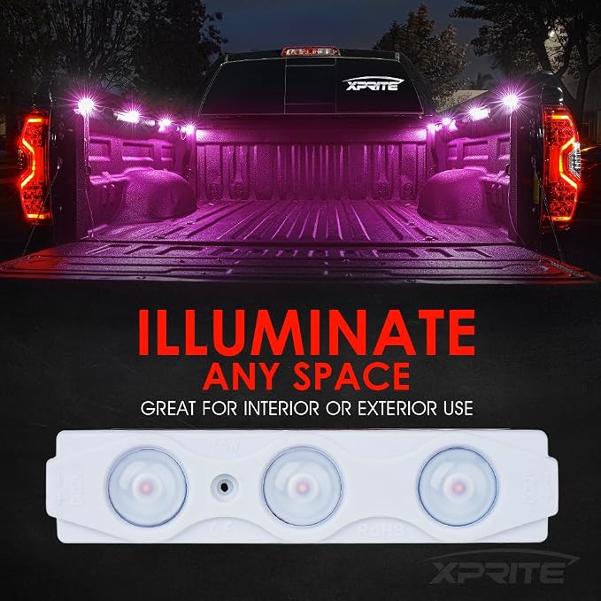 Xprite Purple LED Truck Bed Light Kits with On/Off Switch, for Pickup Exterior Interior Neon Lights, Footwells, Running Boards, Cargo, Under Car, Tonneau Cover, Rail Rock Lighting - 8 PCs
