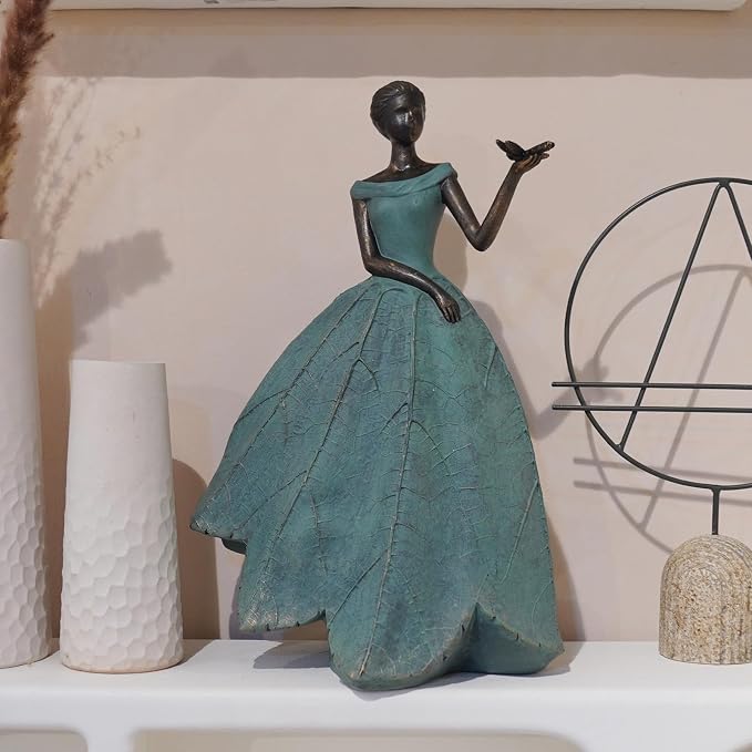 Guichifun Fairy Statue Leaf Angel Girls with Dragonfly 7.4 x 5.25 x 12 Inch | Resin, Home Decoration, Rustic Garden, Indoor/Outdoor Use, Yard Figurines Gift