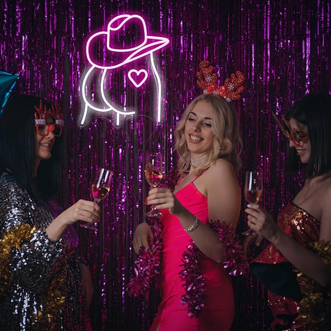 Cowboy Hat Neon Sign Buttocks LED Sign for Wall Decor USB Powered Pink White Sexy Neon Light for Gameroom, Bedroom, Livingroom, Bar, Office, Beer Bar (16.5 x13 inch)