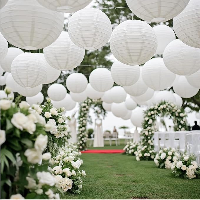 Chinese Paper Lanterns - Pack of 10, 10-Inch White Hanging Lights for Birthday Party Decorations, Ceiling Decor, Rainbow Classroom, Wedding, and Home Party