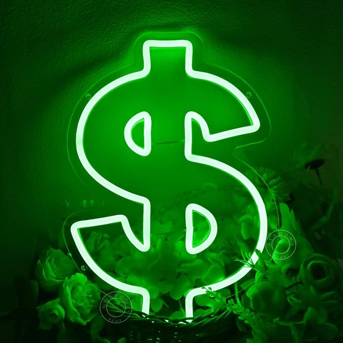 SYLHOME Dollar Led Neon Light Sign Money Green Home Office Shop Bar Business Company Wall Sign Decor Birthday Christmas Party Decor 13.78" X 9.65" USB