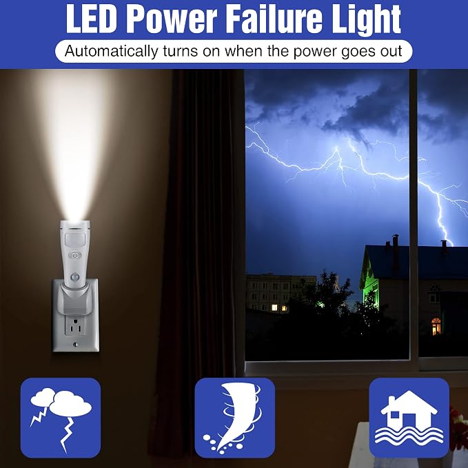 Enhon 4 Pack 4 in 1 LED Emergency Lights for Home Power Failure,White | Rechargeable plug-in flashlight, motion sensor night light, auto turn-on during blackout, hurricane supplies