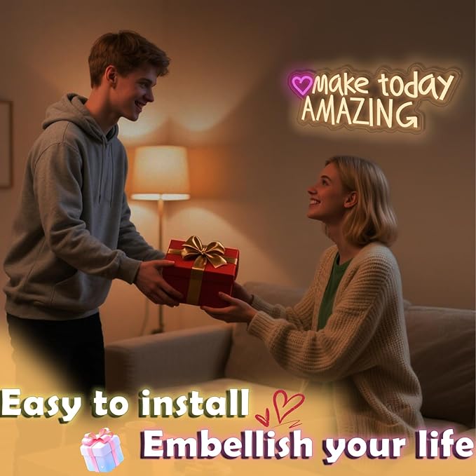 Make today Amazing neon sign, suitable for classroom wall decoration, back-to-school season, graduation season, student gifts. Dimmable, USB powered, pink heart-shaped inspirational neon light.