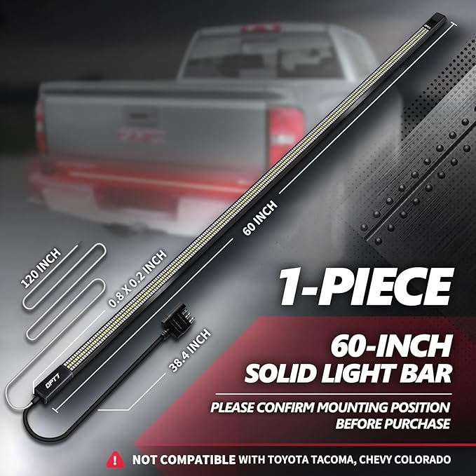 OPT7 Redline 60" Aluminum Truck Tailgate Light Bar w/Sequential Red Turn - Weatherproof Rigid 1-Piece Triple Row LED Strip - Dynamic Taillight w/White Reverse - Fits F150, Silverado, Sierra, Ram