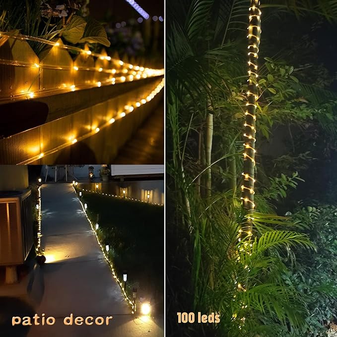 Solar Rope Light 2 Pack Waterproof IP65 39FT 100LEDs Outdoor LED ‎Solar Outdoor Lights for Party Garden Yard Home Wedding Christmas Halloween Holiday Tree Decoration Lighting
