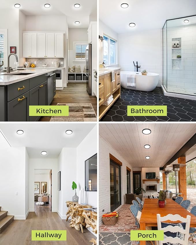 6PACK LED Flush Mount Ceiling Light Fixture Black,4.7Inch 3000k/4500k/6000K Ceiling Light, Ultra-Thin LED Recessed Ceiling Light for Bedroom, Living Room, Kitchen, Hallway