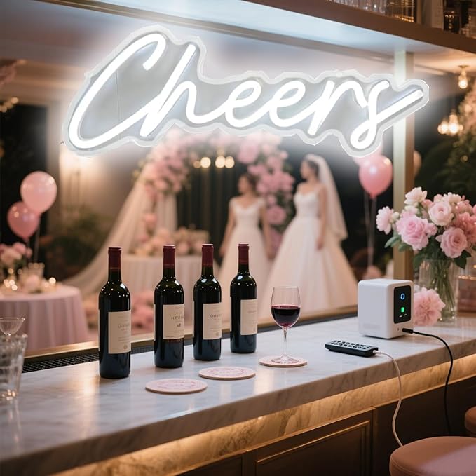 Upgraded Cheers Neon Sign with Timer Remote Control,5V USB Powered Cheers LED Signs for Home Pub,Birthday,Wedding,Bar Cart,Party 16.5 * 7in(Flash/Dimmable/Timmer)