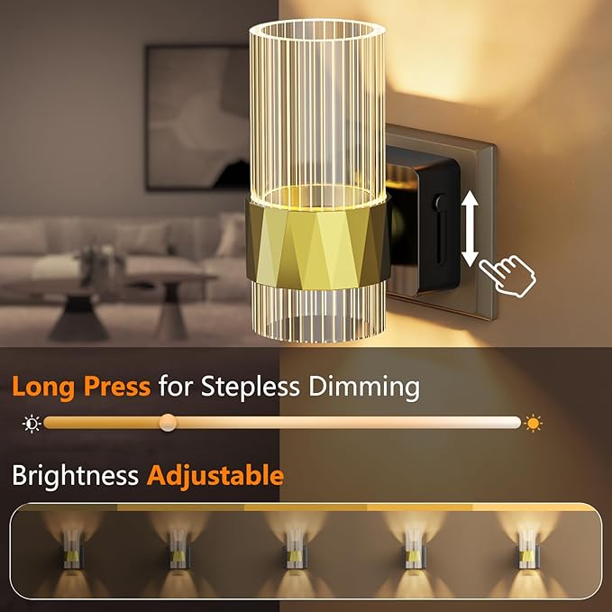 LED Night Light Rotating, Acrylic Night Lights Plug into Wall with Dusk to Dawn Sensor, 0-100LM Dimmable 2700K Nightlight Plug in for Bedroom, Bathroom, Living Room, Hallway (2 Pack)