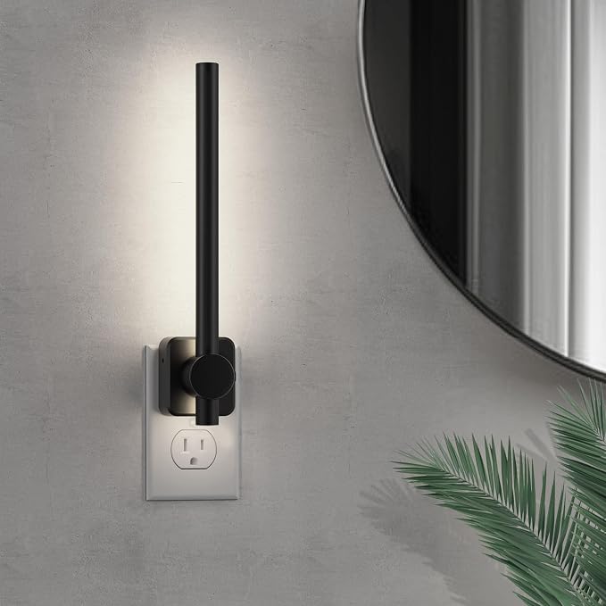 L LOHAS LED Night Light, Dimmable Night Lights Plug into Wall 0-200LM | Dusk to Dawn Sensor, 2W Bathroom Night Lights, Daylight 5000K, Modern Black Plug in Nightlight for Mirror Restroom, 1Pack