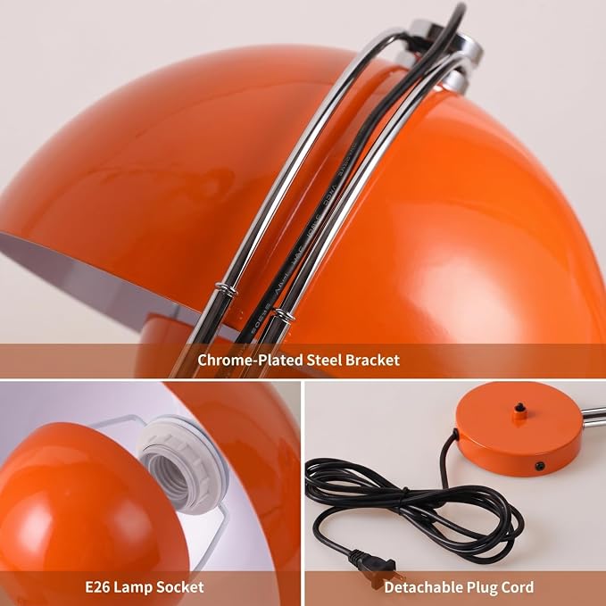 Mid-Century Modern Bud Plug in Wall Sconces for Bedroom, Pastel Orange | Indirect lighting reading wall lamp, all-metal construction, plug-in or hardwired install, fits bedroom bedside, living room