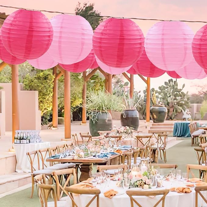20Pcs Paper Lanterns Decorative, Pink Hanging Lanterns for Bridal Shower | 6"8"10" Hot Pink and Light Pink Round Paper Lanterns Decorations for Wedding Engagement Birthday Rustic Party Home Decor