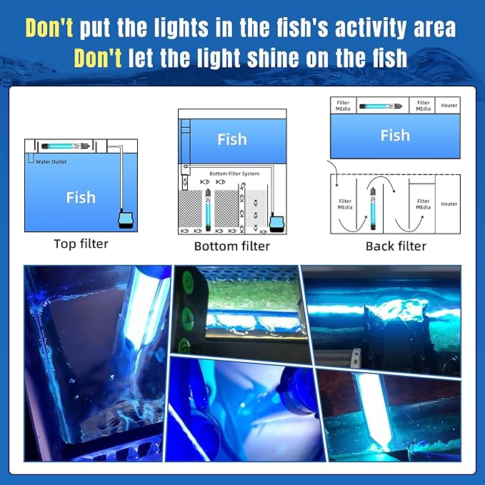 5W 6.9 Inch Aquarium UV Light for 10-55 Gallon Fish Tank Aquarium Light Green Clean Machine