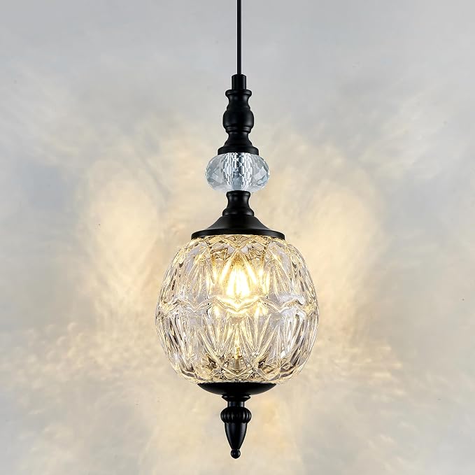 Piepooye 4.72" Vintage Mini Black Glass Pendant Light for Kitchen Island | Adjustable Hanging Ceiling Light Fixture Farmhouse Chandelier Dining Room Bedroom Foyer Entryway