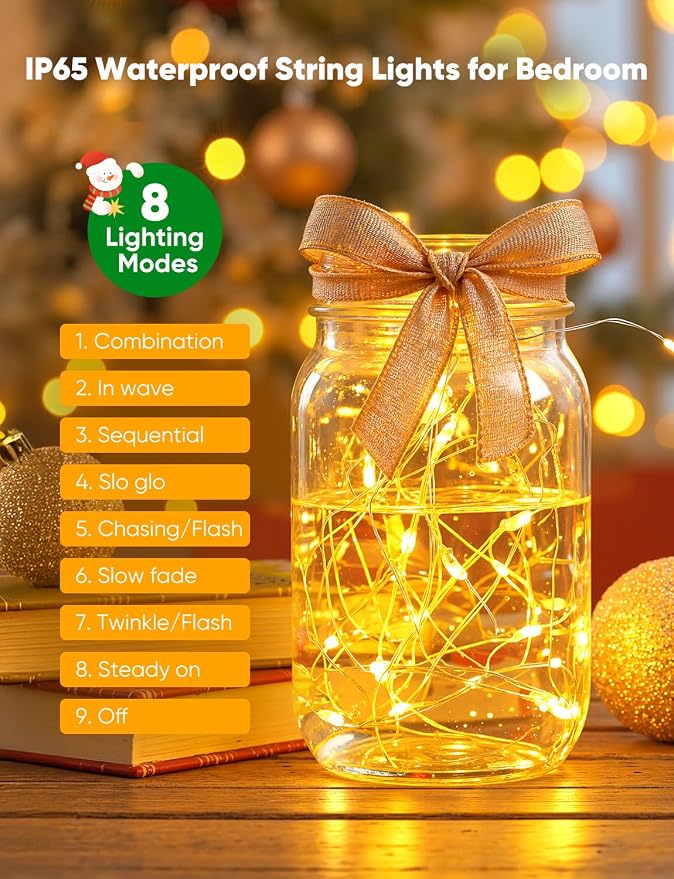 Minetom 20 Pack Warm White Battery Operated Fairy String Lights 8 Modes | 7ft 20LED Waterproof Silver Wire Twinkle Lights, Firefly Starry Moon Lights for Mason Jars DIY Christmas Wedding Part