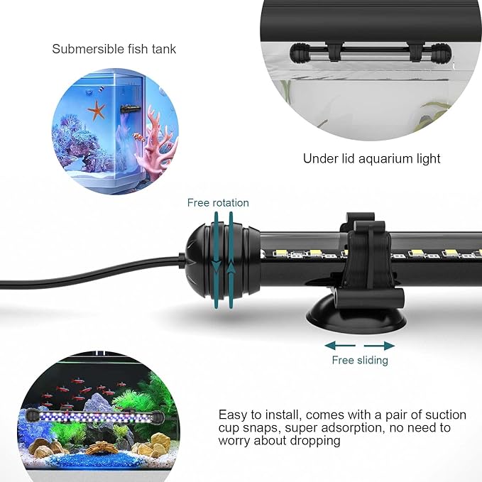 SEAOURA Led Aquarium Light with Timer, Submersible Aquarium Plant Light, Fish Tank Light with Auto On/Off, 3 Lighting Modes, Adjustable Brightness (18.9 in for 20-35inch Planted Tank), 10W