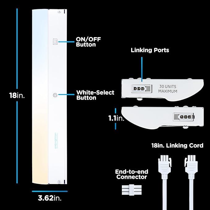 Enbrighten 18 inch Hardwired Under Cabinet Lights, 1275 Lumens, Five White Settings from (2700K-6500K), Full Range Dimmable, Under Counter Light, Linkable Under Counter Lights for Kitchen 82921-T1