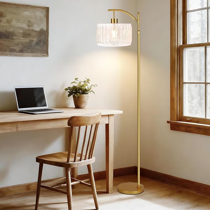 ILLMTW Glass Floor Lamp for Living Room,Bedroom,Gold Dimmable Standing Lamp with Remote,Brass White Tall Lamp Boho Mid Century Modern Floor Lamps Arc Floor Light Lamp Bohemian