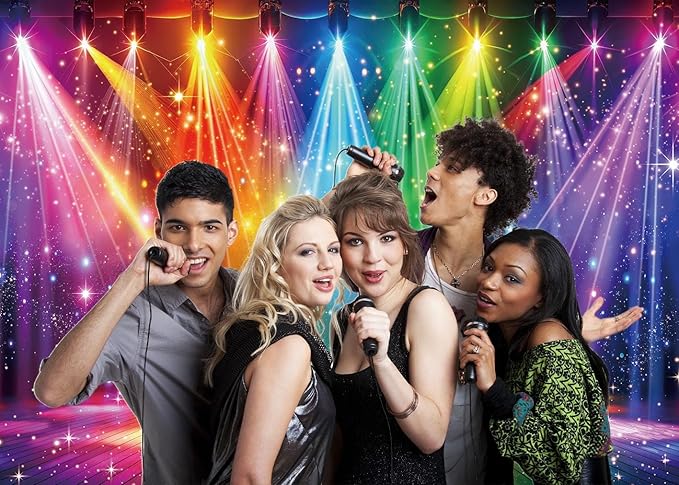 Disco Rainbow Stage Backdrop 70s 80s 90s Hippie Music Vintage Lights Photography Background Rock Music Colorful Neon Glow Party Decorations Photo Banner (8x6FT)