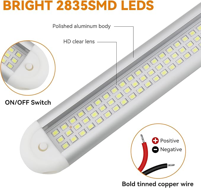 RVZONE 12V LED Interior Light Bar | 120LEDs 1800LM 8W DC 12 Volt led Strip Lights with ON/Off Switch RV Led Lights Interior for Camper Truck Van Boat Trailer Cargo Lights Fixture Motorhome (4Pack)