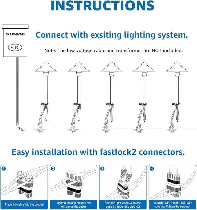 SUNVIE 12-Pack 6" Low Voltage Pathway Lights 3W 3000K Black, with Connector | Cast-Aluminum, Warm White, 12-24V AC/DC, ETL Listed Wire, IP65 Waterproof, Outdoor Landscape Path Lights for Driveway Garden