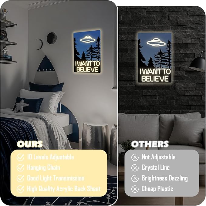 I Want to Believe Neon Sign UFO LED Light Sign for Bedroom Living Room Dimmable Alien Decor Light Up Wall Sign UFO Poster Alien Movie Neon Lights Cool I Want to Believe Decoration Gifts for UFO Fans