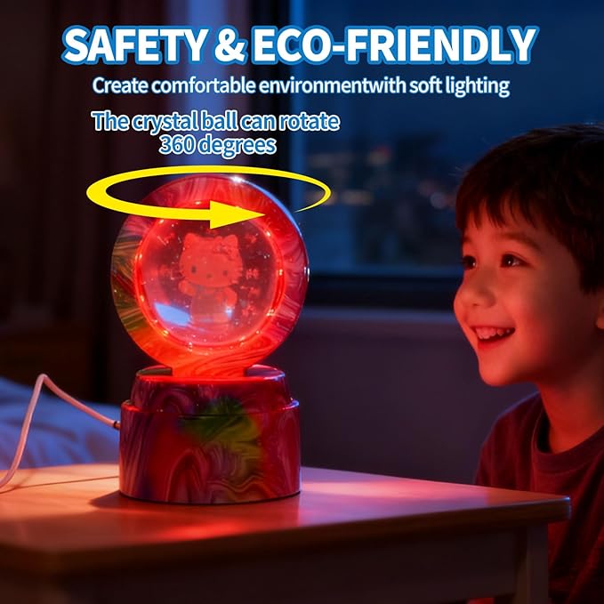 Cute Cartoon lamp,2.36 inch Rotatable 3D Crystal Ball Anime Night Light with 7 Colors Change,Color Box,Children's Room Decoration Holiday Gifts，Birthday Christmas Gifts (Pink)