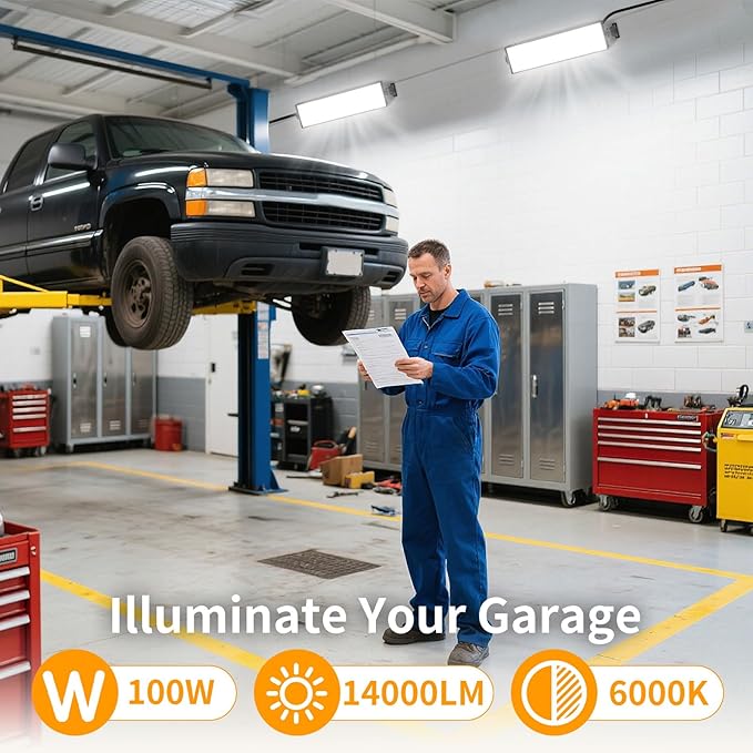 6 Pack 100W LED Shop Lights, 14000LM 6000K Plug in Garage Light with 6FT Power Cord, IP66 Waterproof Work Light for Garage, Outdoor, Workshop, Yard, Indoor, Warehouses, Carport