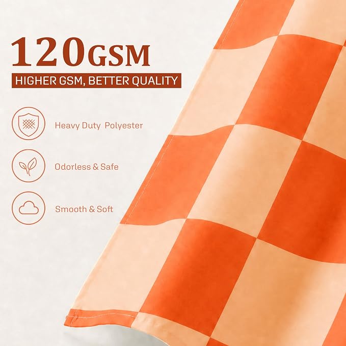 Ohocut Checkered Shower Curtain, Double Orange Plaid Shower Curtains for Bathroom, Cute Retro Checkboard Shower Curtain Vintage Aesthetic, Washable Fabric Bath Curtain 72''x72''