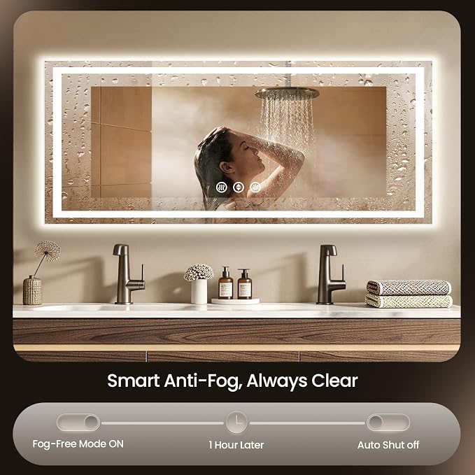 72x30 LED Bathroom Mirror with Anti-Fog, Backlit & Front Lit, Memory | Stepless Dimmable 3 Color CRI 95+ Shatterproof Tempered Glass ETL Listed for Safety Lighted Bathroom Vanity Mirror for Wall