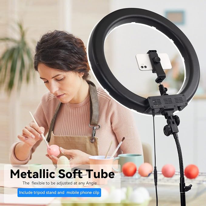 18-Inch Ring Light, 55W Dimmable 5500K Light with 240 LEDs Color Filter, Soft Tube and Carrying Bag for YouTube, TikTok, Selfies and Photography, Compatible with Camera and Smartphones