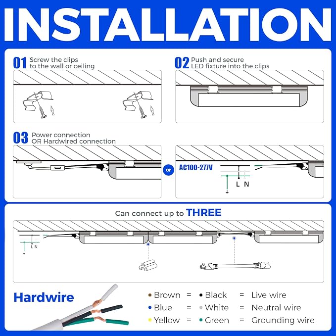 Barrina T8 LED Shop Lights 8FT, 100W 15000LM 5000K, 4 Pack, High Output | 8 Foot for Garage Workshop and Workbench Use, Easy Clip Ceiling Mount, Linkable to 3, V Shape, Aluminum, Clear Cover