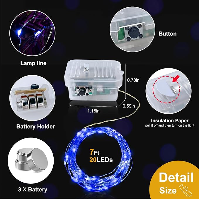 pozzolanas 50 Pack Blue Battery Operated String Lights - 7ft Waterproof Fairy Lights with 20 LEDs for Home, Mason Jar, Party, Wedding, Halloween, Christmas Decorations