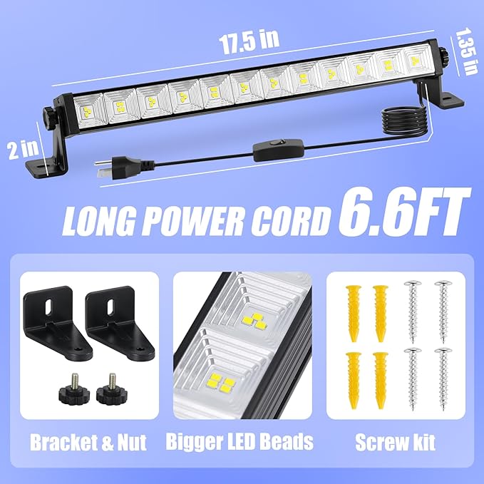 40W LED Shop Lights, 4800LM 6500K Shop Light Bar with 6.6ft Cord/Plug/Switch, Daylight White Work Light for Garage Workshop Warehouse Basement Workbench Carport Indoor(2 Pack)