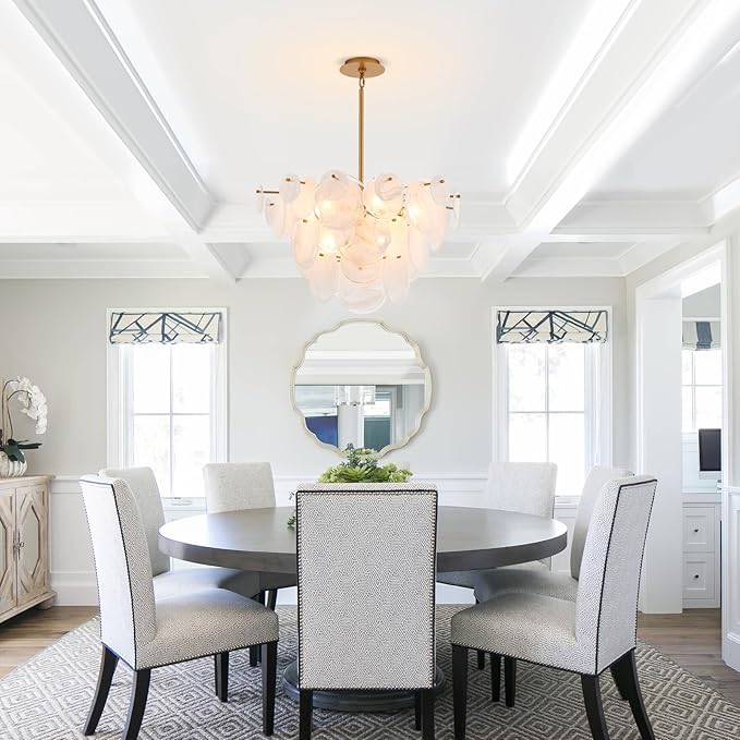Dia 28 Inch, Modern Glass Chandeliers for Bedroom, Gold Dining Room Light Fixture, Large Vintage Pendant Chandelier for Living Room Stairway Entryway Kitchen Farmhouse Foyer