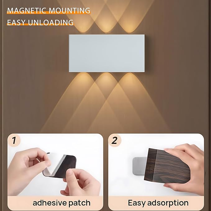 Shelprojsu LED Magnetic Wall Sconce Lights,5000mAh Wireless Bedside Wall Light USB Rechargeable Reading Wall Lamp,3 Lighting Colors and Dimmable Battery Operated Wall Sconces (White, 1 pcs)