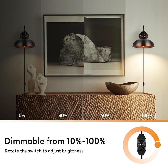 Lightess Plug in Wall Sconce with Dimmable Switch Black Barn Wall Lamp | Flexible Gooseneck Plug In Dimmable Wall Light Rustic Industrial Farmhouse Style For Multiple Indoor Home Decor Spaces
