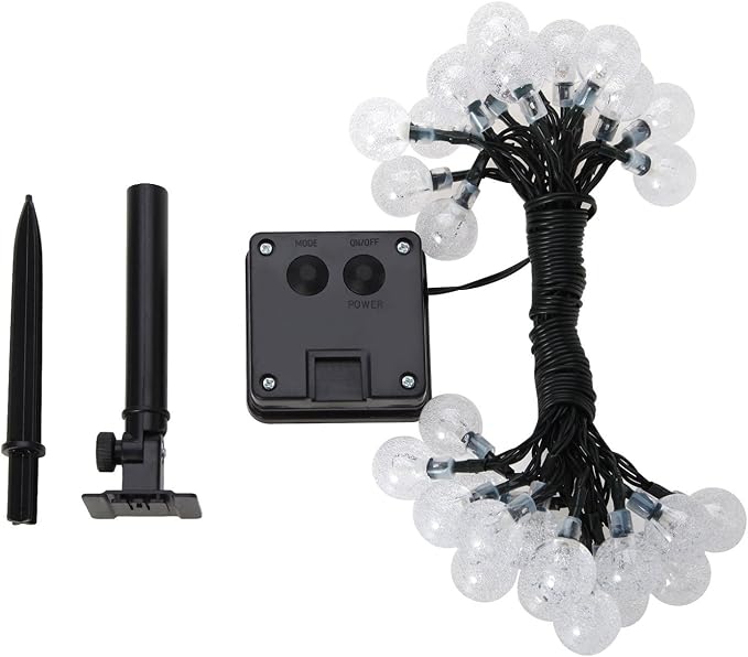 Hann 20ft 30 LEDs Crystal Ball 8 Flashing Modes Waterproof Outdoor String Lights Solar Powered Globe Fairy String Lights for Garden, Yard, Home, Landscape,Christmas (Crystal Ball)
