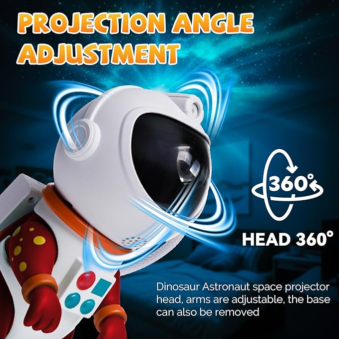 Dinosaur Astronaut Galaxy Star Projector Night Light, 8 in 1 LED Space Planetarium Lamp, 360° Rotating with Remote & Timer, Kids Adults Bedroom Decor, Christmas Birthday Gifts (Red)